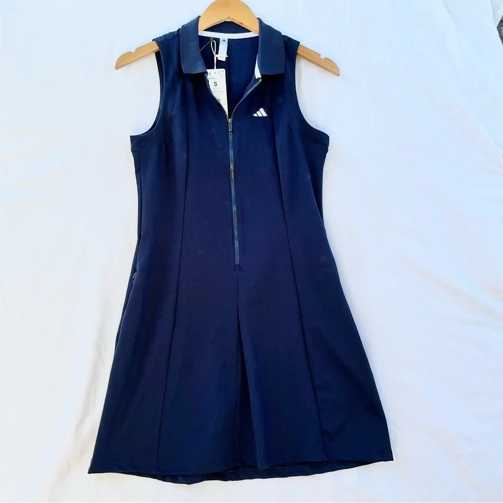 ADIDAS | NWT WOMEN’S GOLF GO-TO TWIST DRESS IN COLLEGIATE NAVY BLUE SMALL